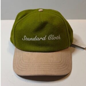 Standard Cloth Hat Mens OS Green Tan Wool Blend Faux Suede Snapback Cap NWT